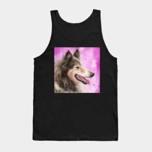 Painting of a Brown and White Furry Collie Dog Smiling Tank Top